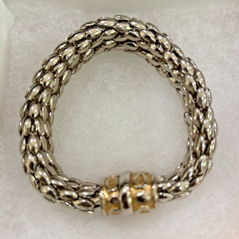 Vintage 80's Chunky Silver & Gold Mesh Bracelet Etruscan Style Magnetic Clasp